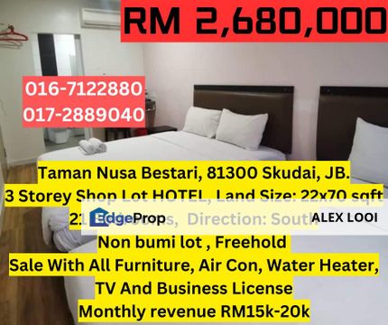 Taman Nusa Bestari Fully Renovated With Fully Furniture 3 Storey Budget Hotel For Sale Bukit Indah Tampoi Perling , Johor, 