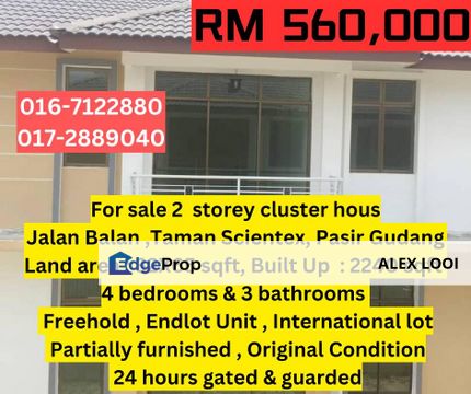 Taman Scientex Pasir Gudang Jalan Balan 2 Storey Cluster House For Sale Kota Masai Eco Tropic, Johor, Pasir Gudang