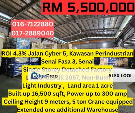 Taman Perindustrian Fasa 3 Jalan Cyber Senai Detached Factory For Sale Seelong Idaman Eco Business Park 2 , Johor, Senai