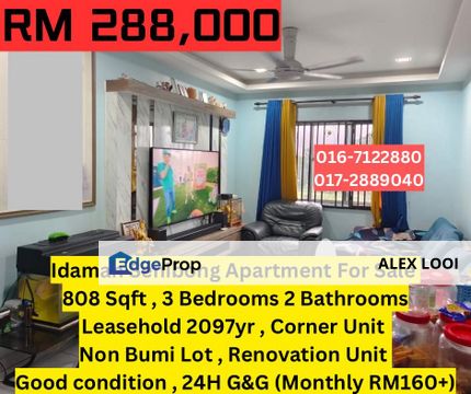 Idaman Senibong Apartment 3 Bed 2 Bath Renovation Corner Unit For Sale Permas Jaya Johor Bahru , Johor, Permas Jaya/Senibong