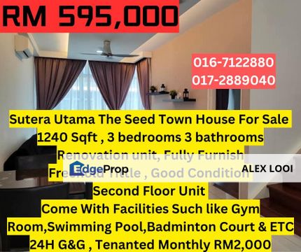 The Seed Town House Duplex Unit For Sale Sutera Utama Skudai Johor Bahru Tampoi , Johor, Skudai