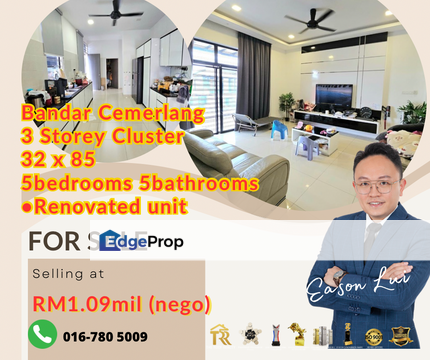 For sales  *3 Storey Cluster Renovated* Jalan Bandar Cemerlang Bandar Cemerlang, Johor, Ulu Tiram