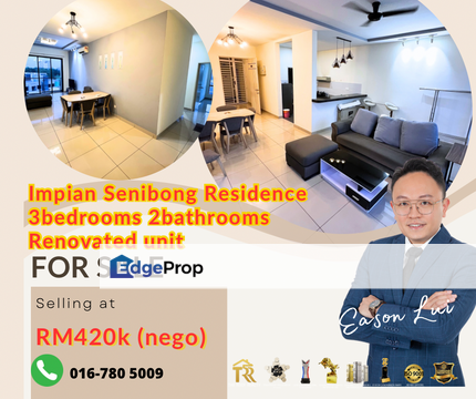 Impian Senibong Residence/ 3bedrooms 2bathrooms with balcony/ renovation unit for sales, Johor, Permas Jaya/Senibong