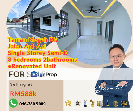 For sales/ Taman Megah ria/ jalan api-api/ single storey semi-D/ renovated unit, Johor, Masai