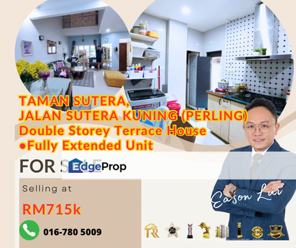 TAMAN SUTERA,  JALAN SUTERA KUNING (PERLING) Double Storey Terrace House •Fully Extended Unit, Johor, Johor Bahru