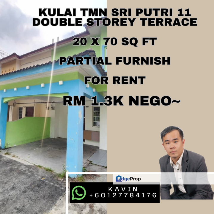 Kulai Tmn Sri Putri Double Storey Terrace Partial Furnish For Rent for