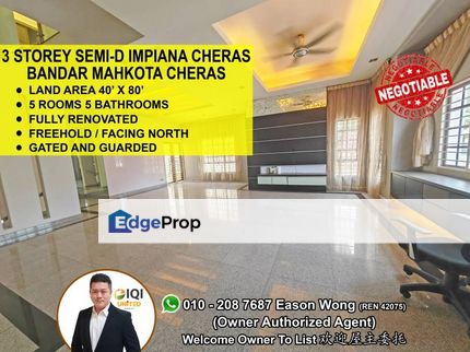 Freehold, Fully renovated, Gated Guarded, Low Density, Good Deal, Selangor, Cheras