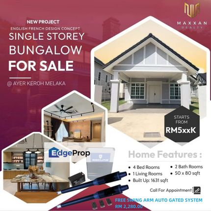 New England tyle single storey bungalow Melaka, Melaka, Ayer Keroh