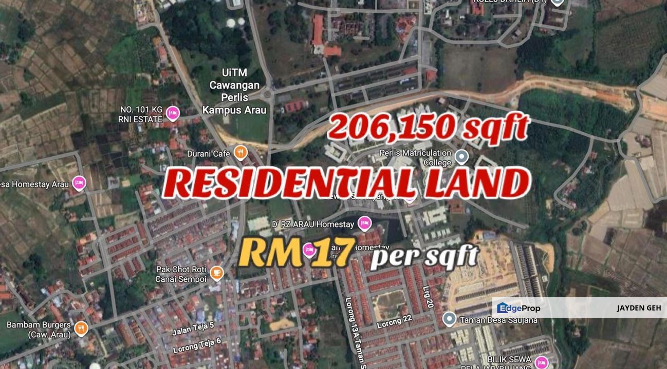 RM17/sqft Zoning Residential Agriculture Land Near UiTM Arau Perlis For Sale, Perlis, Arau