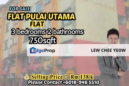 Flat Pulai Utama 3bed Can Full Loan, Johor, Skudai