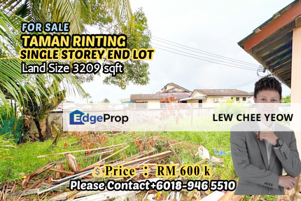 【Taman Rinting  -Single Storey End Lot land size 3209 sqft】, Johor, Masai