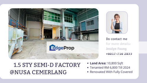 Nusa Cemerlang Industrial Park 1.5 Storey Semi-Detached Factory For Sale, Johor, 