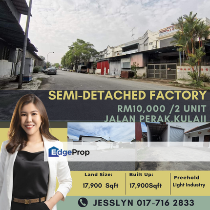 Jalan Perak, Kulai  Semi-Detached Factory For Rent, Johor, Kulai