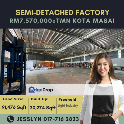 Taman Kota Masai, Semi-Detached Factory For Sale & Rent, Johor, Masai