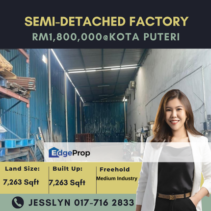 Taman Perindustrial Kota Puteri ,Semi-Detached Factory For Sale, Johor, Masai