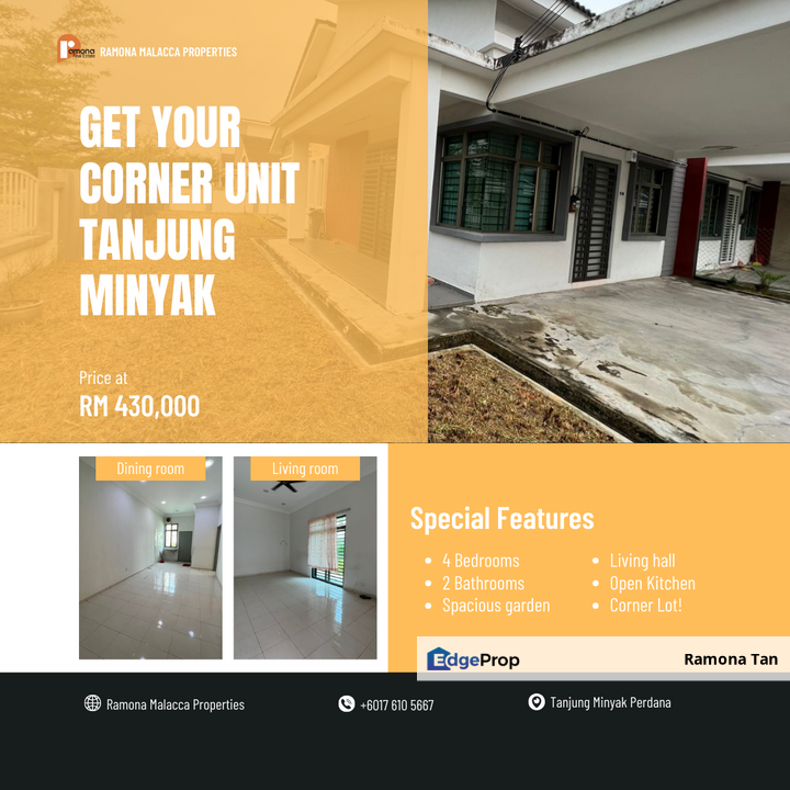 CORNER LOT Single Storey Terrace Taman Tanjung Minyak Perdana Bertam Tg Kling Klebang Melaka for