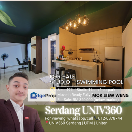 Reduced Price from 400k to 320k! STUDIO 1 BATH Fully Furnished, Selangor, Seri Kembangan