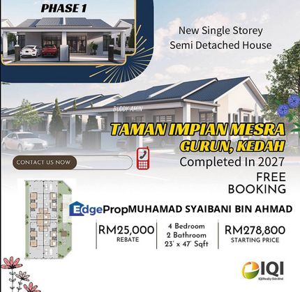 PERUMAHAN BARU DI GURUN BULANAN SERENDAH RM1,400 🔥, Kedah, Gurun