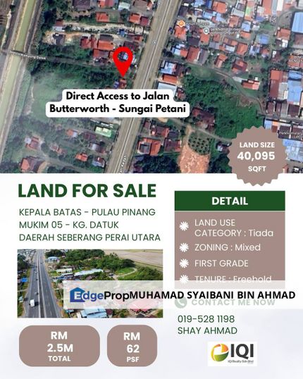 Land For Sale  Direct Access to Jalan Butterworth-Sungai Petani, Penang, Bertam