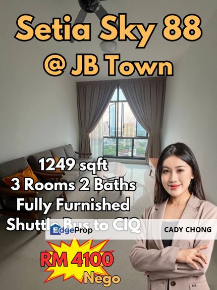 Setia Sky 88 @ JB Town 3 Bedrooms Fully Furnished For Rent, Johor, Johor Bahru