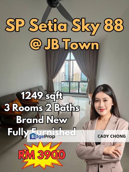 Setia Sky 88 @ JB Town 3 Bedrooms Fully Furnished For Rent, Johor, Johor Bahru