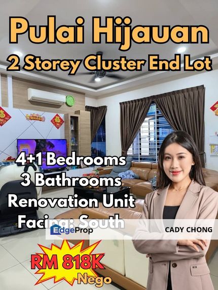 Taman Pulai Hijauan Double Storey Cluster House End Lot Renovation Unit For Sale, Johor, Kangkar Pulai