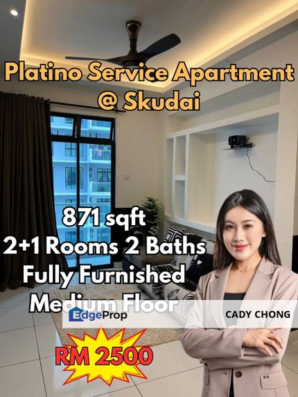 Platino Service Apartment  @ Skudai 2+1 Bedrooms Fully Furnished For Rent, Johor, Johor Bahru