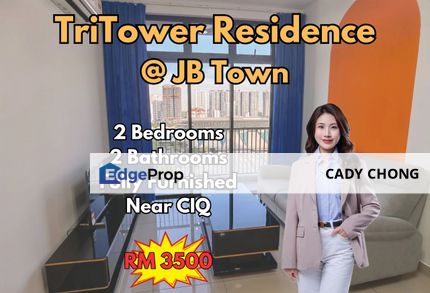 TriTower Residence @ JB Town 3 Bedrooms Fully Furnished For Rent, Johor, Johor Bahru