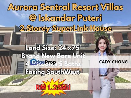Aurora Sentral Resort Villas @ Iskandar Puteri Double Storey SuperLink House Brand New Bare Unit For Sale, Johor, 