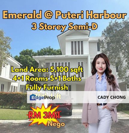 Emerald @ Puteri Harbour 3 Storey Semi-D Fully Furnished Unit For Sale, Johor, 