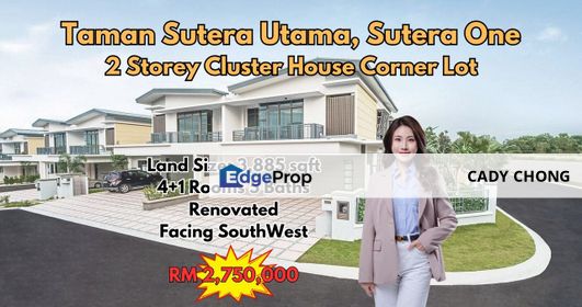 Sutera Utama Sutera One Double Storey Cluster Corner Lot Renovated Unit For Sale, Johor, Skudai