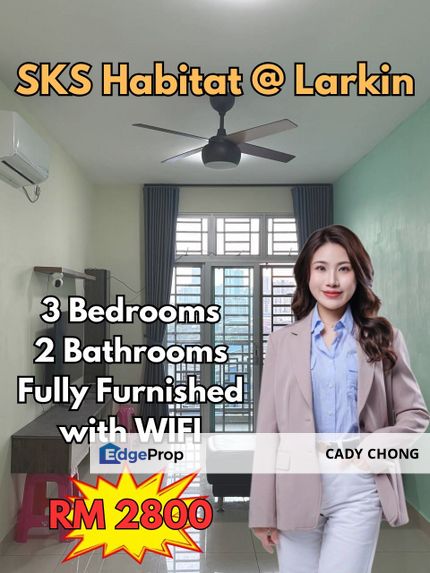 SKS Habitat @ Larkin 3 Bedrooms Fully Furnished For Rent, Johor, Johor Bahru