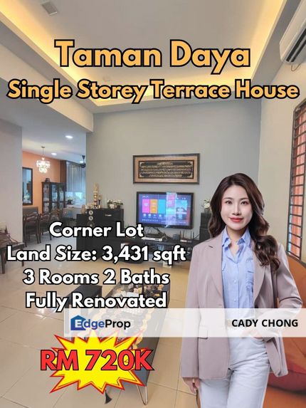 Taman Daya Single Storey Terrace House Corner Lot Fully Renovated Unit For Sale, Johor, Johor Bahru