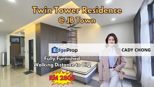 Twin Tower Residence @ JB Town Fully Furnished Studio For Rent, Johor, Johor Bahru