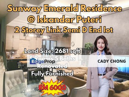 Sunway Emerald Residence Double Storey Link Semi-D End Lot For Rent, Johor, 
