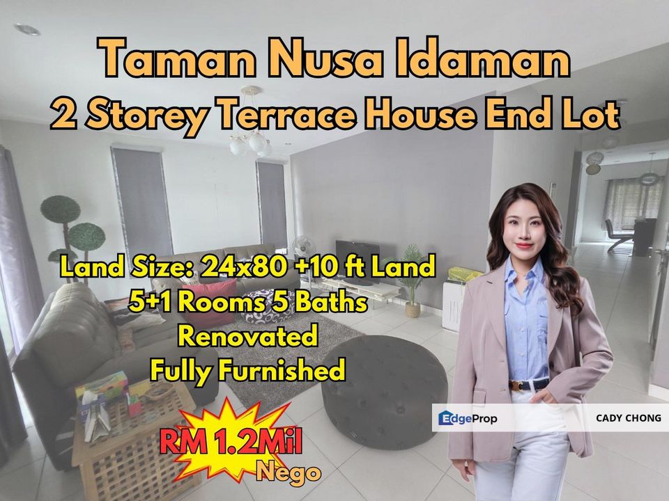 Nusa Idaman Double Storey Terrace House End Lot Fully Furnished & Renovated Unit For Sale, Johor, Nusajaya