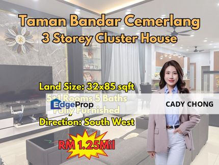 Bandar Cemerlang 3 Storey Cluster House Fully Furnished & Renovated Unit For Sale, Johor, Ulu Tiram