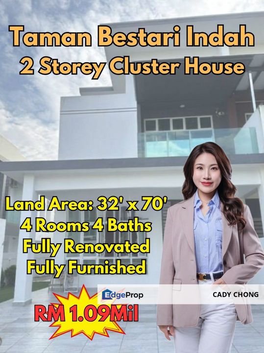 Bestari Hills @ Bestari Indah Double Storey Cluster House Fully Renovated & Fully Furnished Unit For Sale, Johor, Ulu Tiram