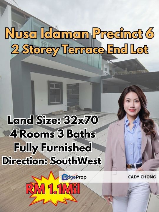 Nusa Idaman Double Storey Terrace House End Lot Fully Furnished Unit For Sale, Johor, Nusajaya