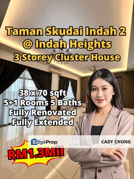 Indah Heights @ Taman Skudai Indah 2, 3 Storey Cluster House Fully Renovated & Extended For Sale, Johor, Skudai