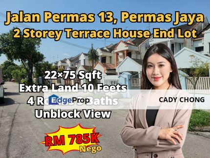 Permas Jaya Double Storey Terrace House End Lot Unblock View For Sale, Johor, Permas Jaya/Senibong