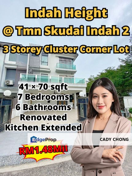 Indah Heights @ Taman Skudai Indah 2 3 Storey Cluster House Corner Lot For Sale, Johor, Skudai