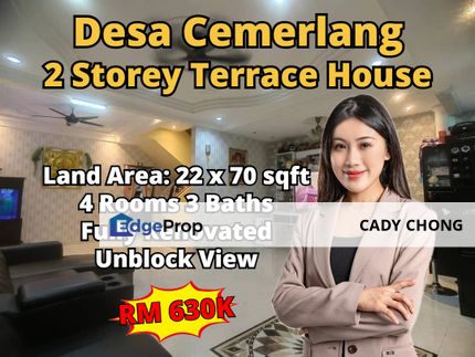 Desa Cemerlang Double Storey Terrace House Fully Renovated Unblock View For Sale, Johor, Ulu Tiram