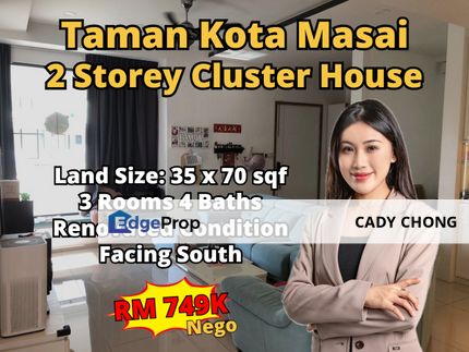 Taman Kota Masai Double Storey Cluster House Renovated Condition For Sale, Johor, Pasir Gudang