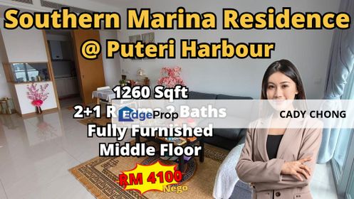 Southern Marina Residence @ Puteri Harbour 2+1 Bedrooms Fully Furnished For Rent, Johor, 