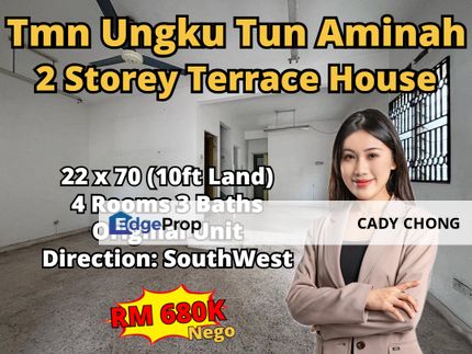 Taman Ungku Tun Aminah Double Storey Intermediate with Extra Land For Sale, Johor, Skudai