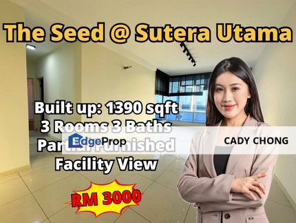 The Seed @ Sutera Utama 3 Bedrooms Condominium Partial Furnished For Rent, Johor, Skudai