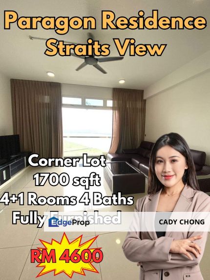 Paragon Residence Straits View 4+1 Bedrooms Corner Lot Fully Furnished For Rent, Johor, Johor Bahru