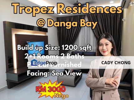 Tropez Residences @ Danga Bay 2+1 Bedrooms Partial Furnished Sea View For Rent, Johor, Johor Bahru