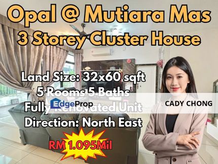 Opal @ Mutiara Mas 3 Storey Cluster House Fully Renovated & Fully Furnished For Sale, Johor, Skudai